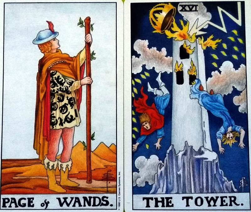 Tarot card combinations Page of Wands + Tower