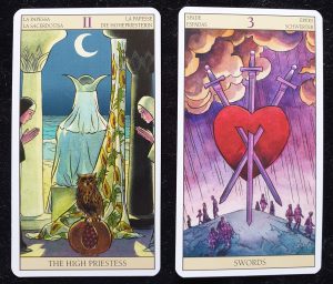 Tarot of the New Vision High Priestess and Three of Swords